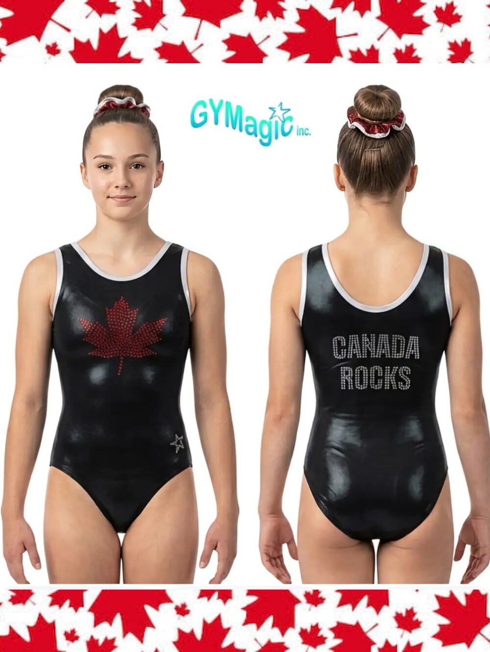 BRAND NEW Canada Rocks 🍁 Gymnastics Leotard Large Sequins + SCRUNCHIE 26" Long